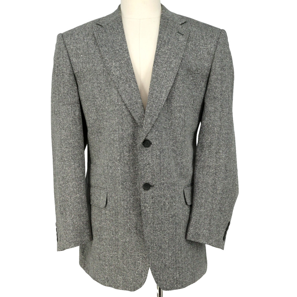 Stanley Blacker Sport Coat Mens 46L Gray Silk Blend Tweed Blazer Jacket Vtg